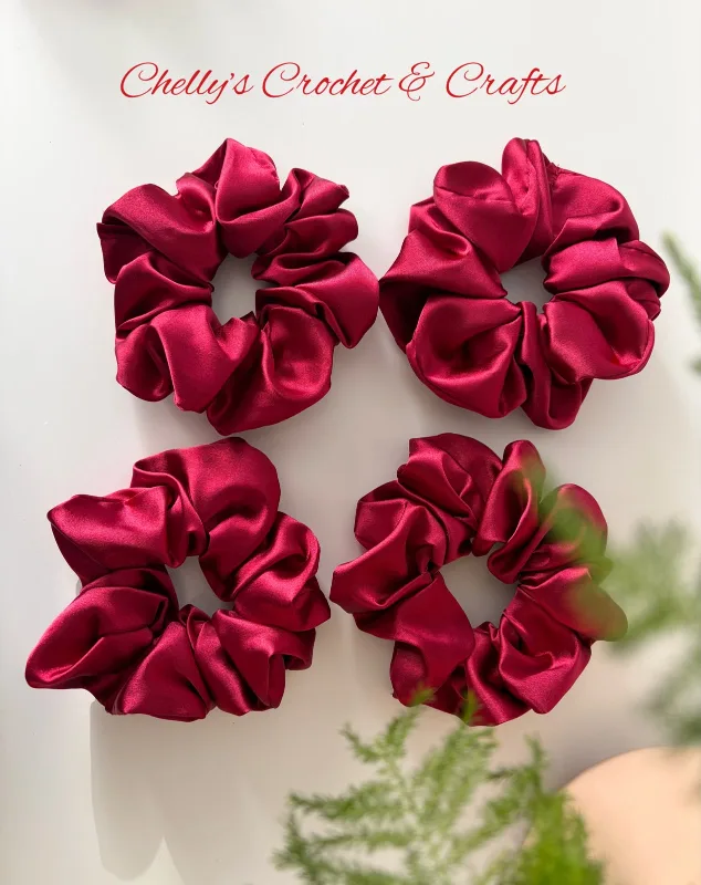 Wine red satin scrunchie