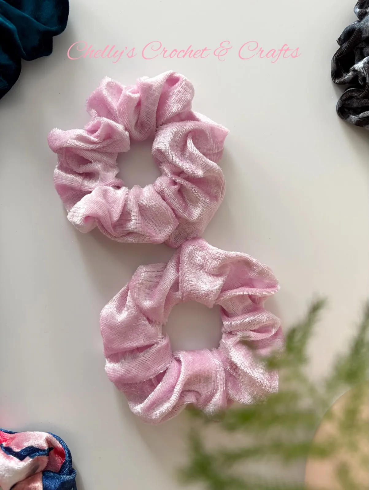 Pink velvet scrunchie