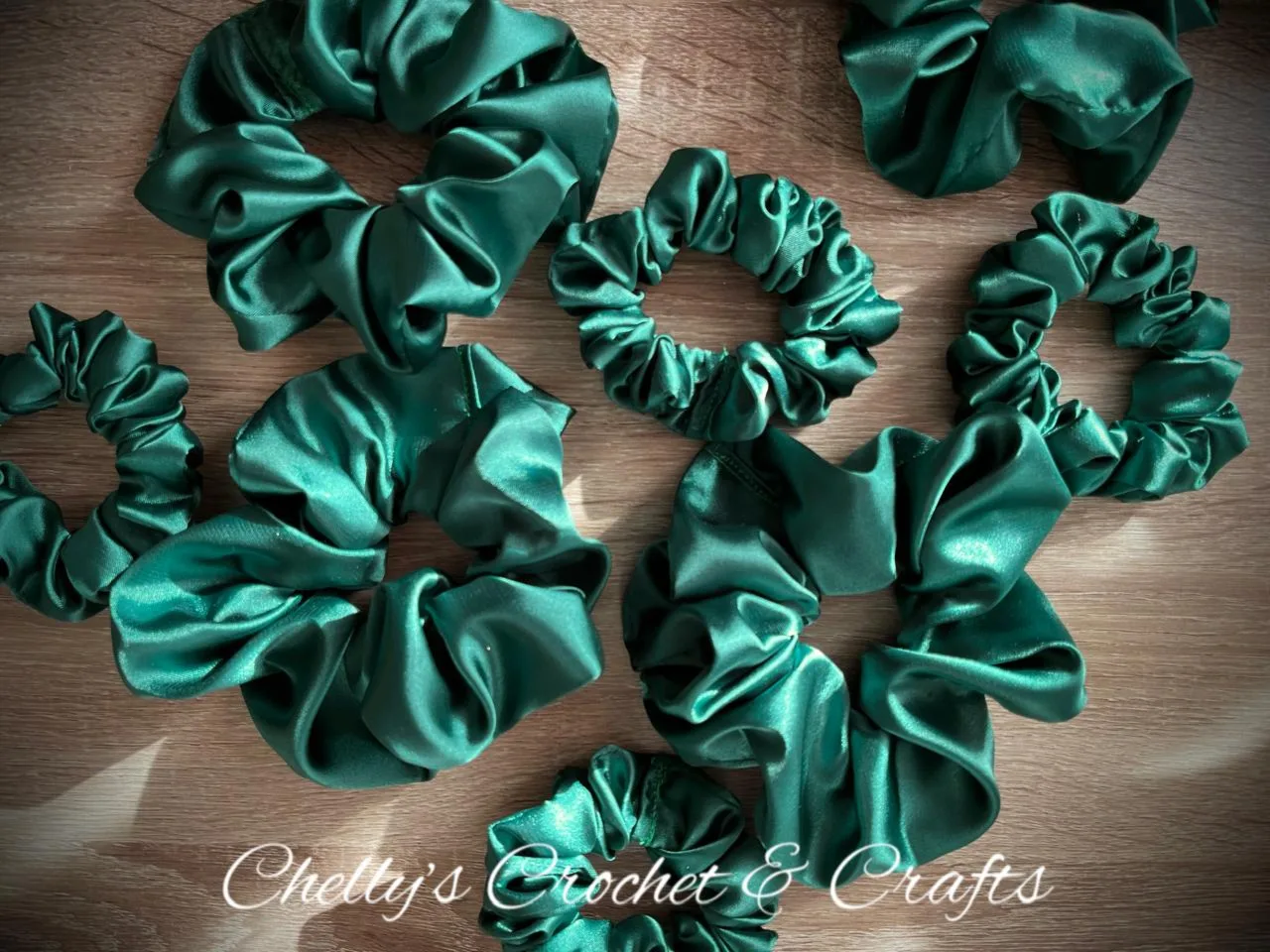 Emerald green satin scrunchie