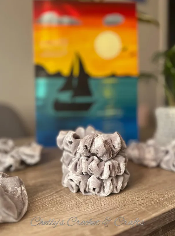 Grey velvet skinny scrunchie