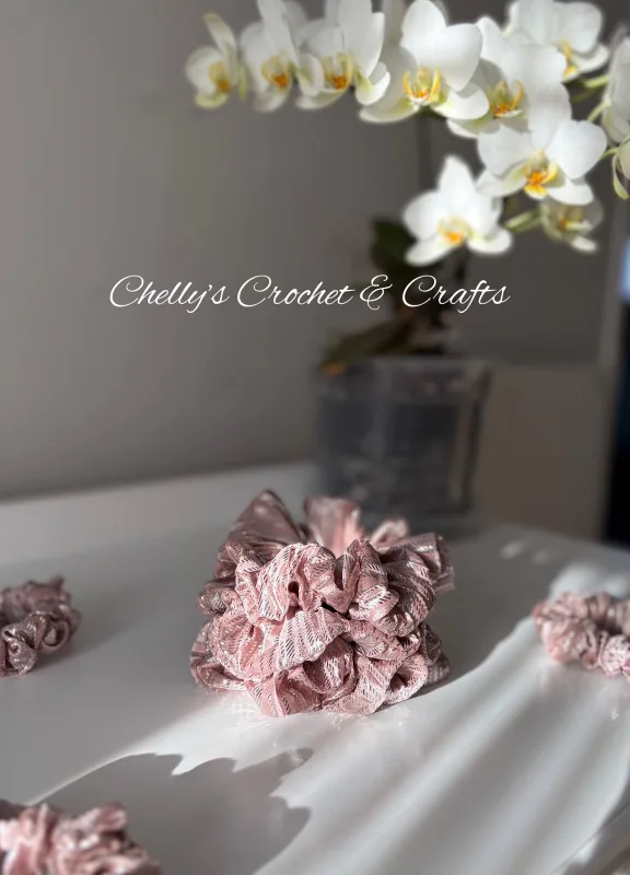 Dusty pink & silver satin scrunchie